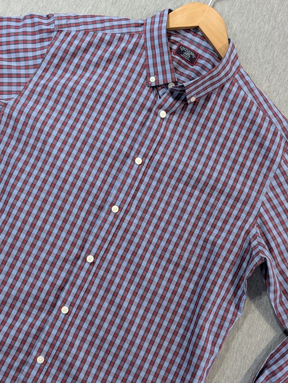 UNTUCKit Raviello WF Plaid Check Shirt Men's Large Purple Red Button Down
